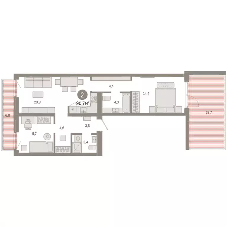 2-комнатная квартира: Тюмень, Ленинский округ (90.68 м) - Фото 1