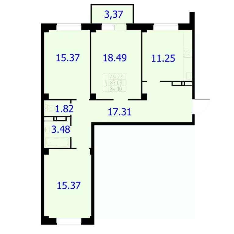 3-к кв. Красноярский край, Красноярск Северное ш., 50А (84.1 м) - Фото 0