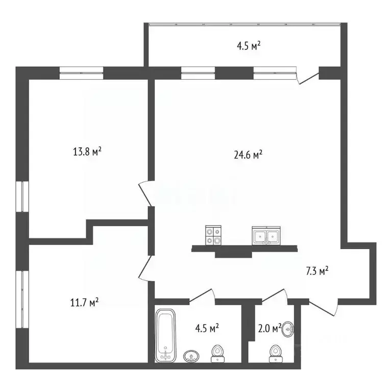 2-к кв. Тюменская область, Тюмень ул. Николая Глебова, 3 (64.4 м) - Фото 1