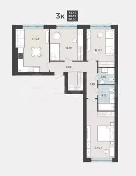 3-к. квартира, 80,6 м, 1/9 эт. - Фото 1