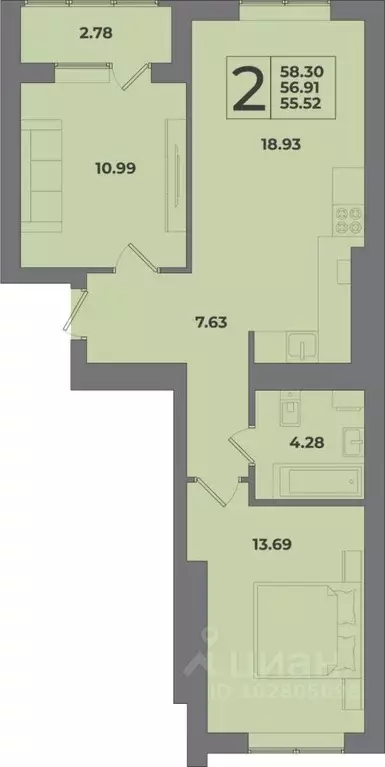 2-к кв. Калининградская область, Калининград Петровский мкр,  (58.3 м) - Фото 1