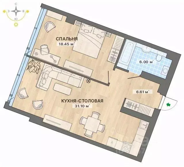 1-к кв. Свердловская область, Екатеринбург ул. Маршала Жукова, 16 ... - Фото 1