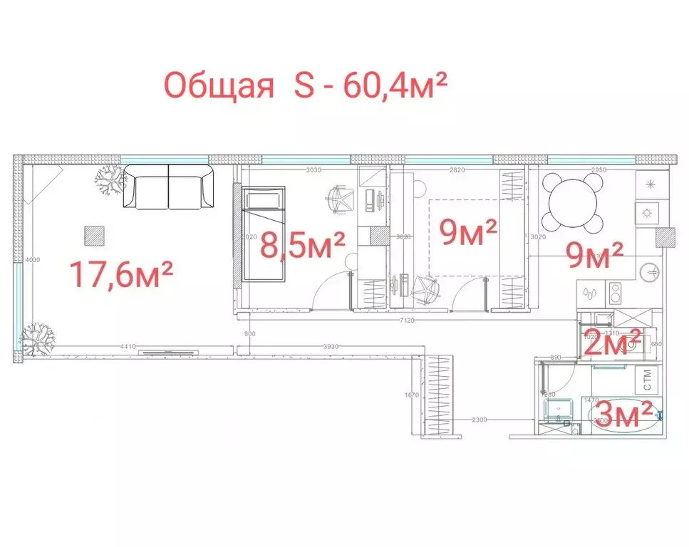 3-комнатная квартира: Мурино, улица Шоссе в Лаврики, 67 (60.4 м) - Фото 1