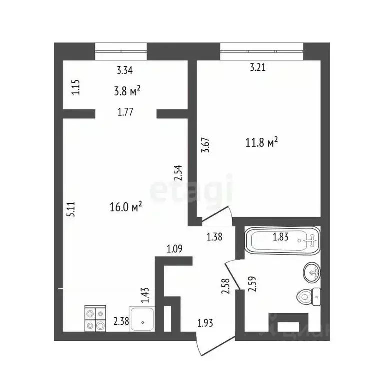 1-к кв. Тюменская область, Тюмень ул. Газовиков, 73к4 (40.3 м) - Фото 2