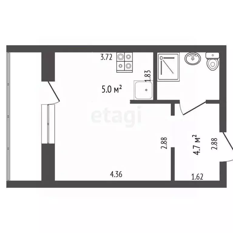 Студия Тюменская область, Тюмень ул. Тимофея Чаркова, 79к3 (28.0 м) - Фото 1