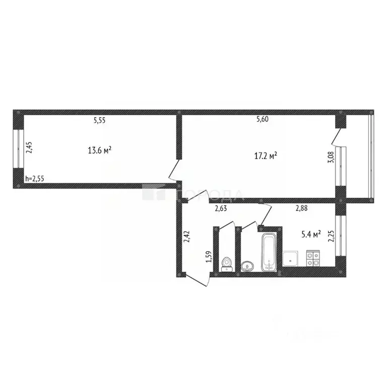2-к кв. Кемеровская область, Новокузнецк Транспортная ул., 113 (43.4 ... - Фото 2