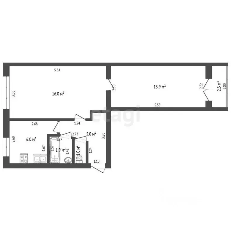 2-к кв. Башкортостан, Стерлитамак ул. Курчатова, 32 (43.8 м) - Фото 1