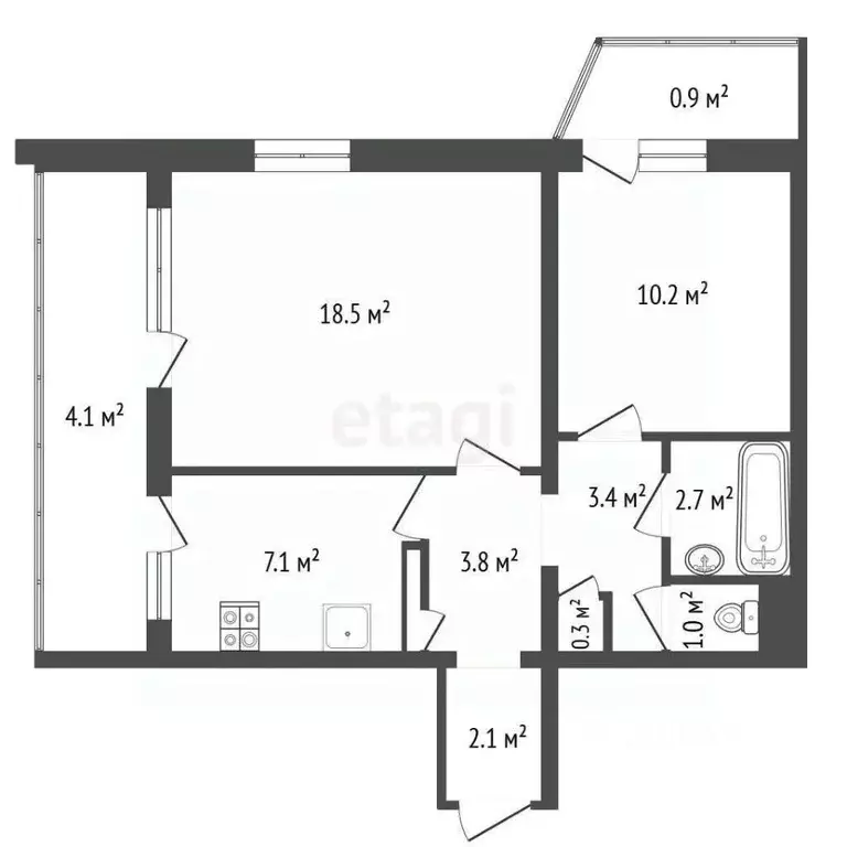 2-к кв. Севастополь просп. Генерала Острякова, 21 (54.0 м) - Фото 2