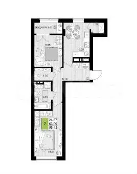 2-к. квартира, 56 м, 2/9 эт. - Фото 1