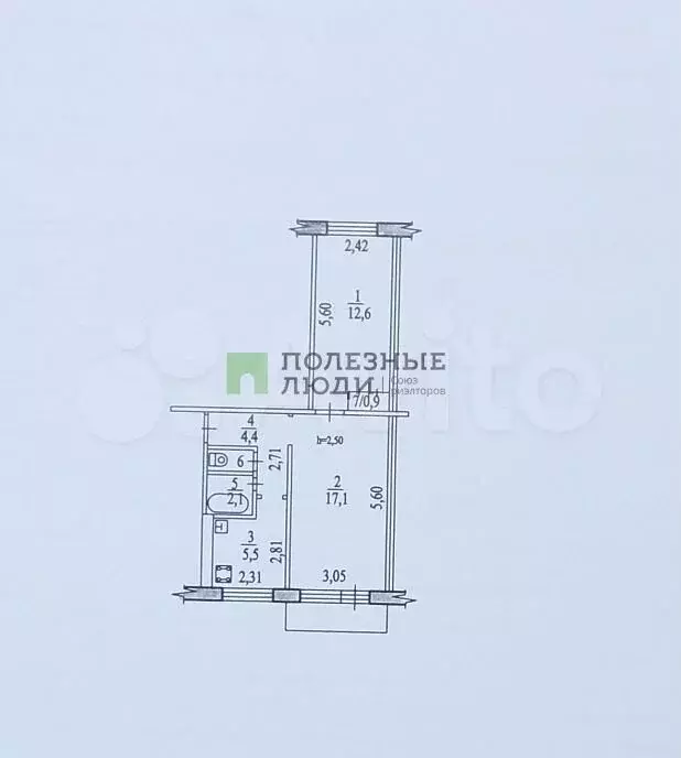 2-к. квартира, 43,7 м, 4/5 эт. - Фото 0