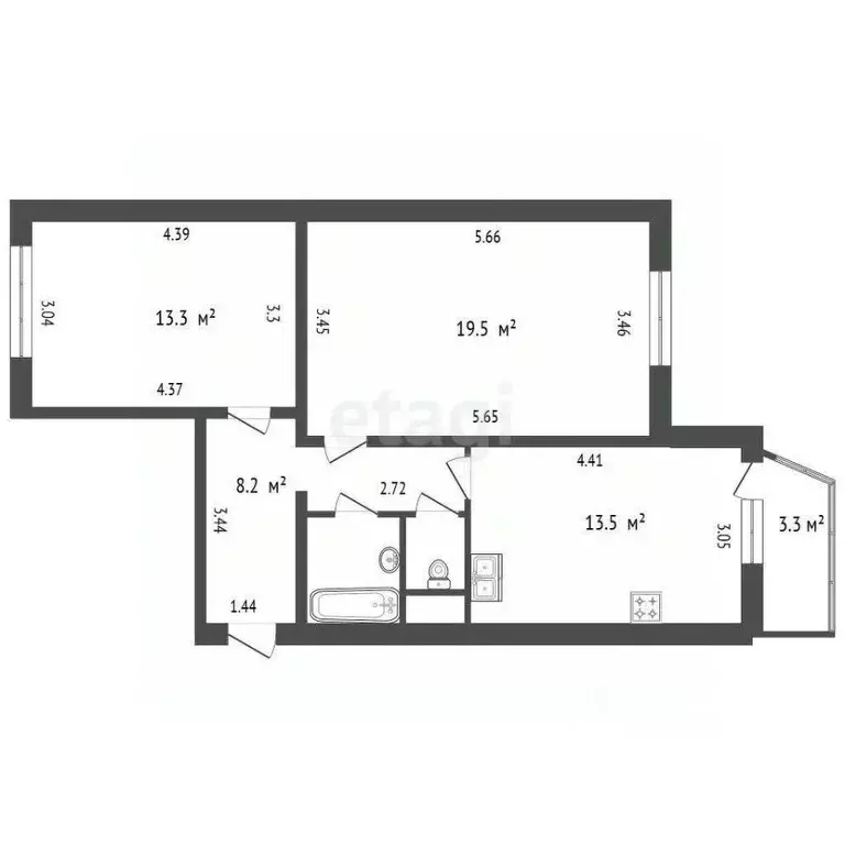 2-к кв. Санкт-Петербург Богатырский просп., 58к1 (58.8 м) - Фото 1