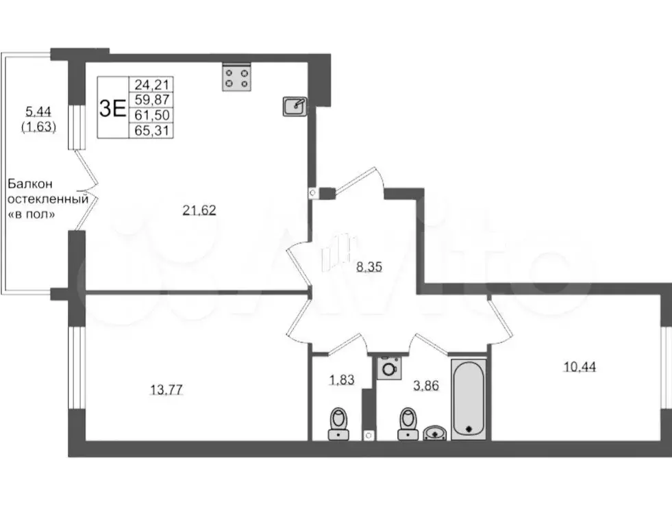 2-к. квартира, 61,5 м, 2/9 эт. - Фото 0