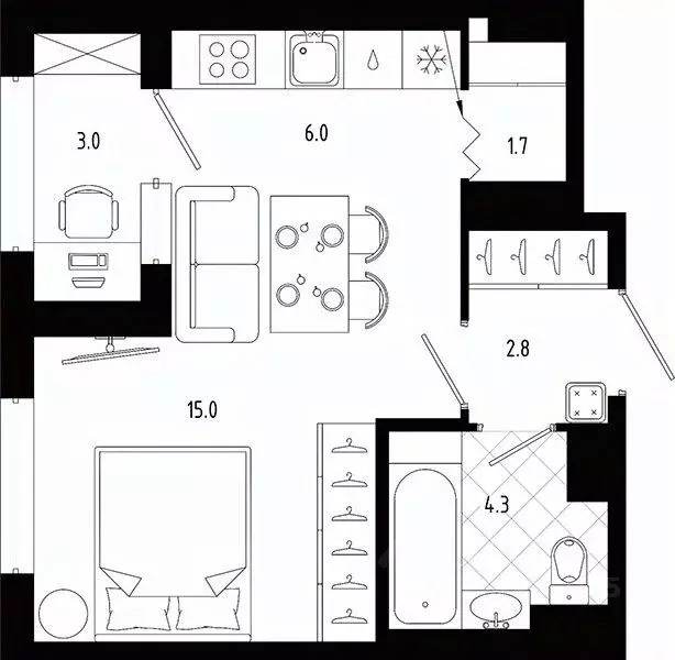 Студия Санкт-Петербург бул. Измайловский, 11 (31.5 м) - Фото 1