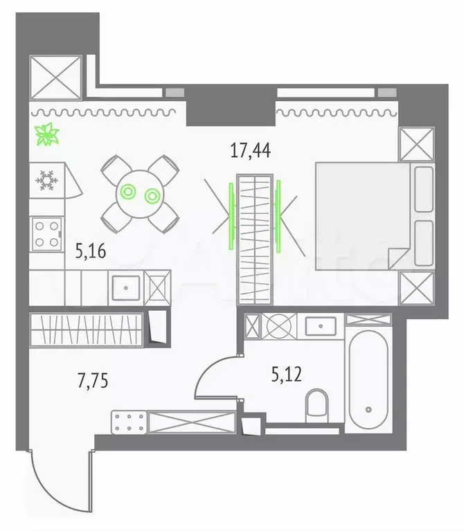 Квартира-студия, 35,5 м, 23/57 эт. - Фото 0