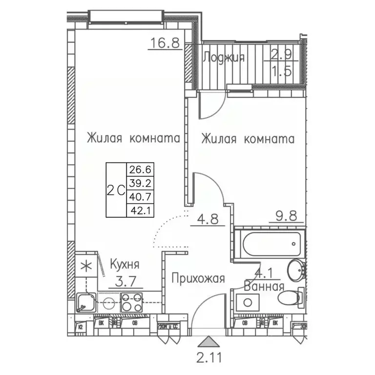 2-к кв. Приморский край, Владивосток ул. Расула Гамзатова, 7к1 (42.1 ... - Фото 1