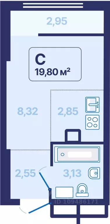 Студия Свердловская область, Екатеринбург просп. Космонавтов (19.8 м) - Фото 0