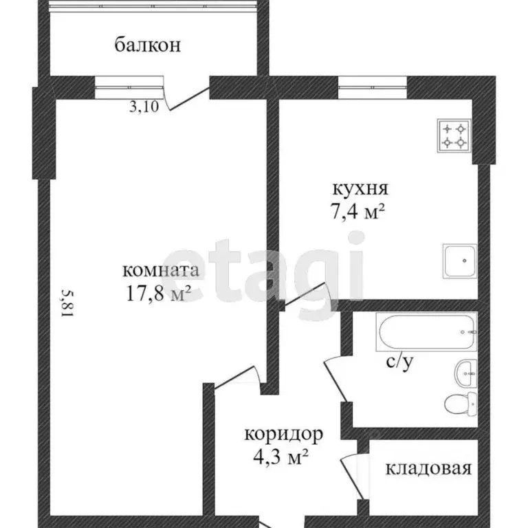 1-к кв. Вологодская область, Вологда Воркутинская ул., 11 (33.9 м) - Фото 2