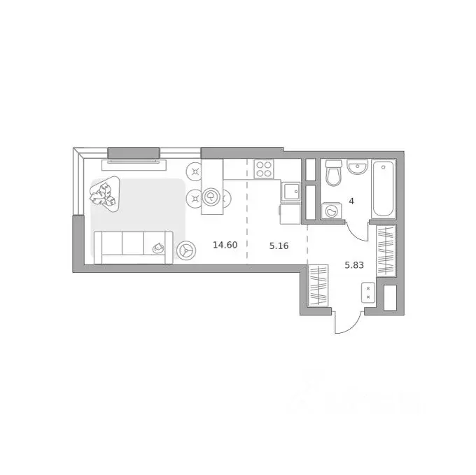 Студия Московская область, Мытищи ул. Красная Слобода (29.59 м) - Фото 1