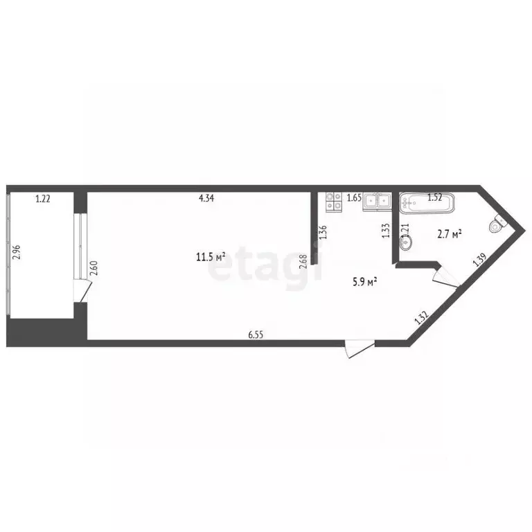 Студия Алтайский край, Барнаул ул. Малахова, 177А (22.6 м) - Фото 2