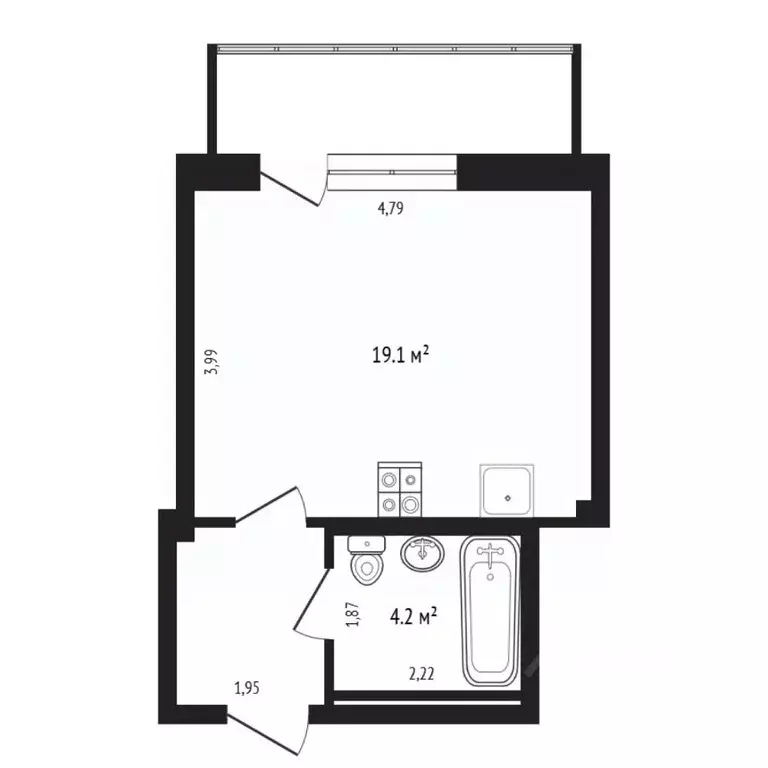 Студия Тюменская область, Тюмень ул. Константина Посьета, 4к1 (26.9 м) - Фото 2