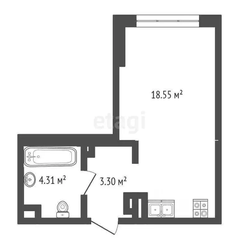 Студия Тюменская область, Тюмень ул. Алматинская, 6 (28.3 м) - Фото 2