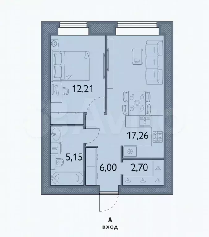 1-к. квартира, 43,3 м, 10/15 эт. - Фото 1