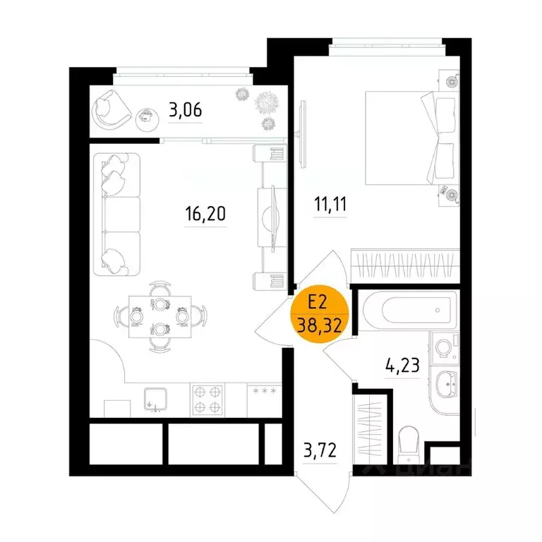 1-к кв. Рязанская область, Рязань ул. Земнухова (38.32 м) - Фото 1