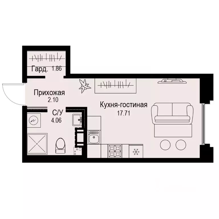 Студия Санкт-Петербург ул. Профессора Попова, 38 (25.73 м) - Фото 0