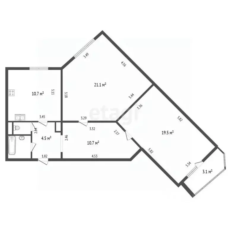 2-к кв. Санкт-Петербург Богатырский просп., 60к1 (70.1 м) - Фото 2