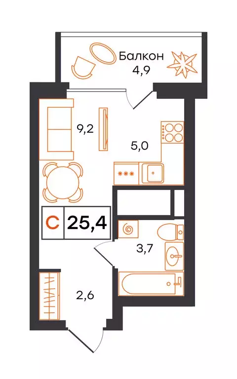 Квартира-студия: Екатеринбург, улица Патриса Лумумбы, 54 (25.4 м) - Фото 1