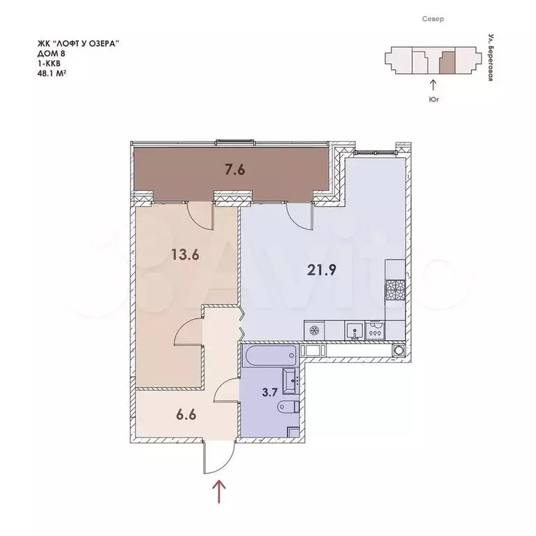 1-к. квартира, 48,1 м, 4/4 эт. - Фото 1