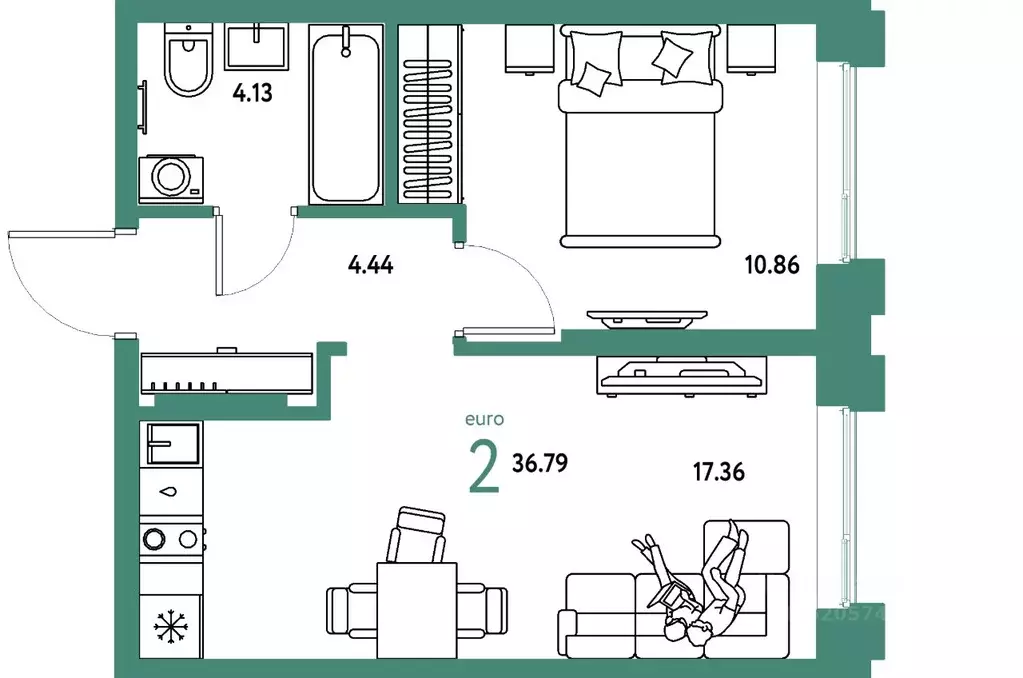 2-к кв. Тюменская область, Тюмень Береговая ул., 100к2 (36.79 м) - Фото 1