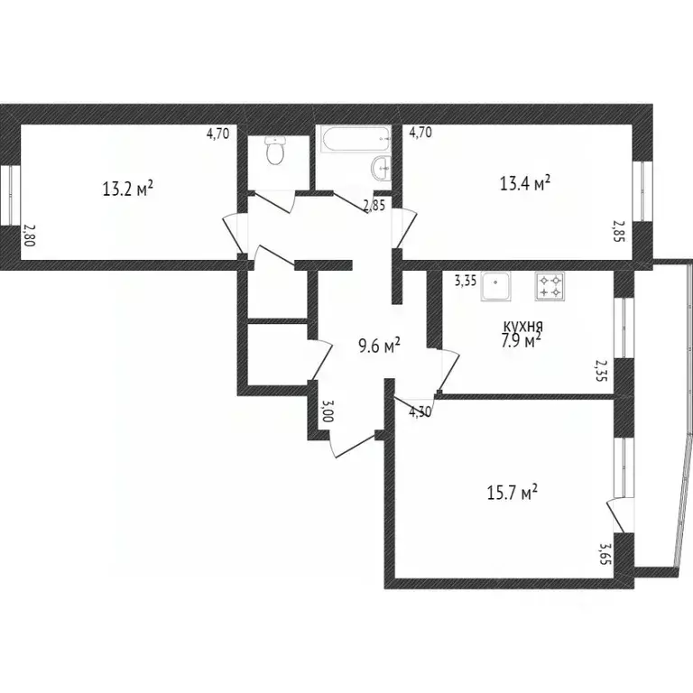 3-к кв. Бурятия, Улан-Удэ ул. Гагарина, 77 (64.2 м) - Фото 1