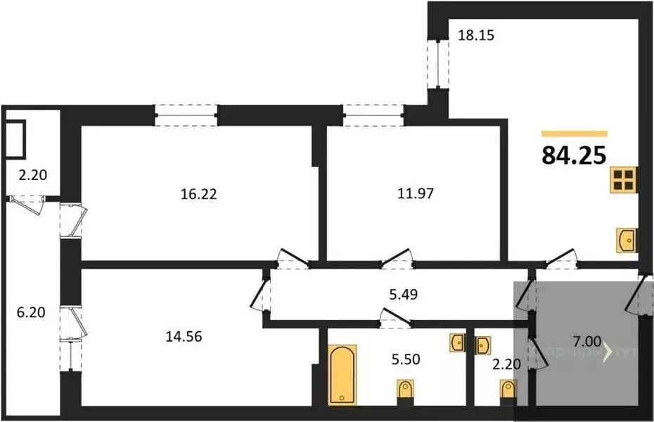 3-комнатная квартира: Воронеж, Донбасская улица, 25к2 (84.25 м) - Фото 0