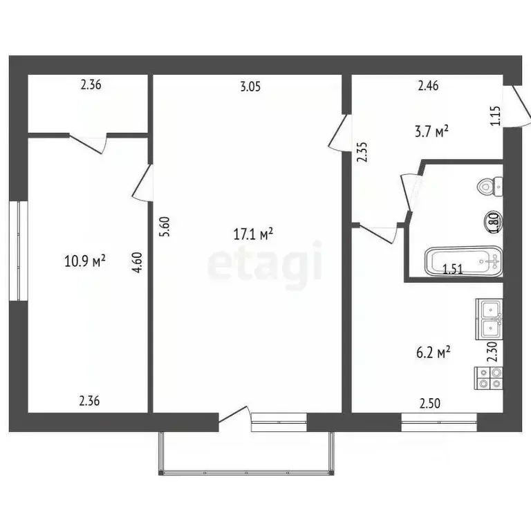 2-к кв. Ставропольский край, Ессентуки ул. Фридриха Энгельса (42.5 м) - Фото 2