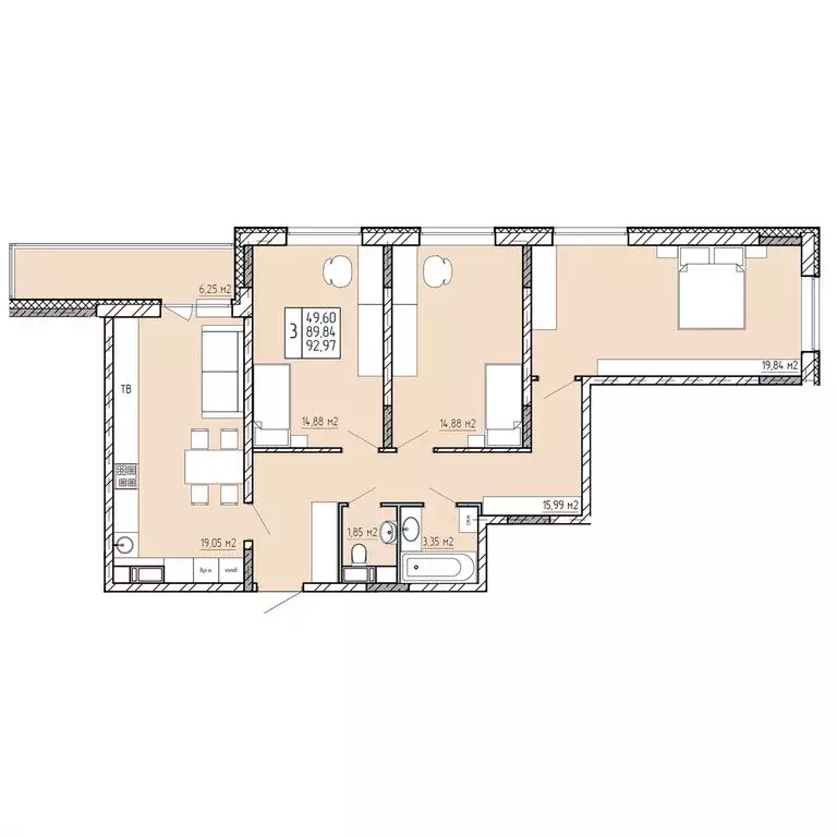 3-комнатная квартира: Калуга, улица Пухова, 58 (92.97 м) - Фото 1