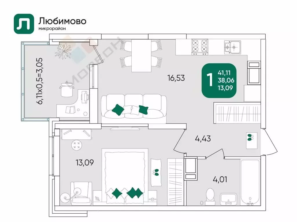 1-комнатная квартира: Краснодар, микрорайон Любимово, 18 (44 м) - Фото 0