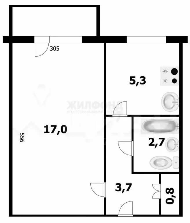 1-к кв. Томская область, Томск тракт Иркутский, 140 (30.0 м) - Фото 1