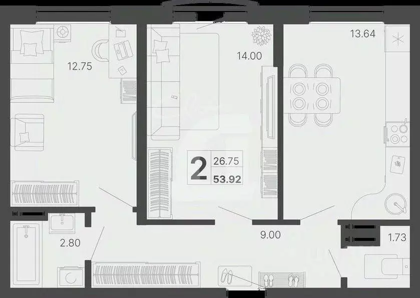 2-к кв. Краснодарский край, Сочи Краснодонская ул., 46 (53.92 м) - Фото 2
