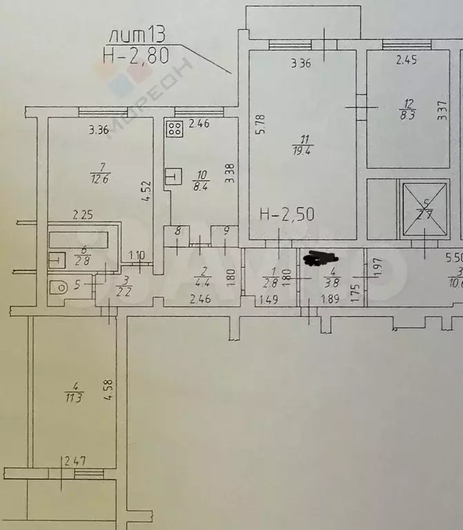 4-к. квартира, 74,3 м, 8/9 эт. - Фото 0