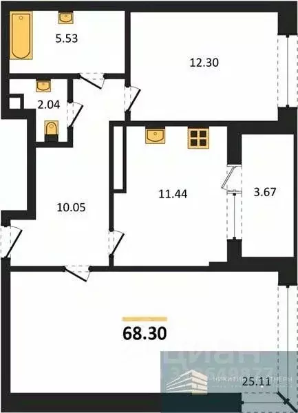 2-к кв. Воронежская область, Воронеж ул. Ворошилова, 1/6 (68.3 м) - Фото 0