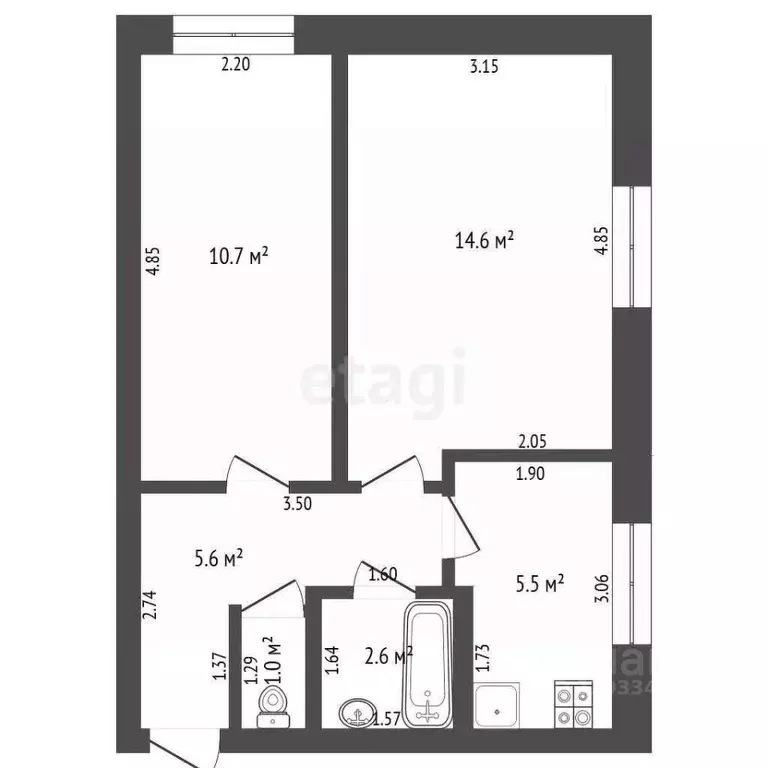 2-к кв. Тюменская область, с. Нижняя Тавда ул. Мысовая, 5 (45.1 м) - Фото 2
