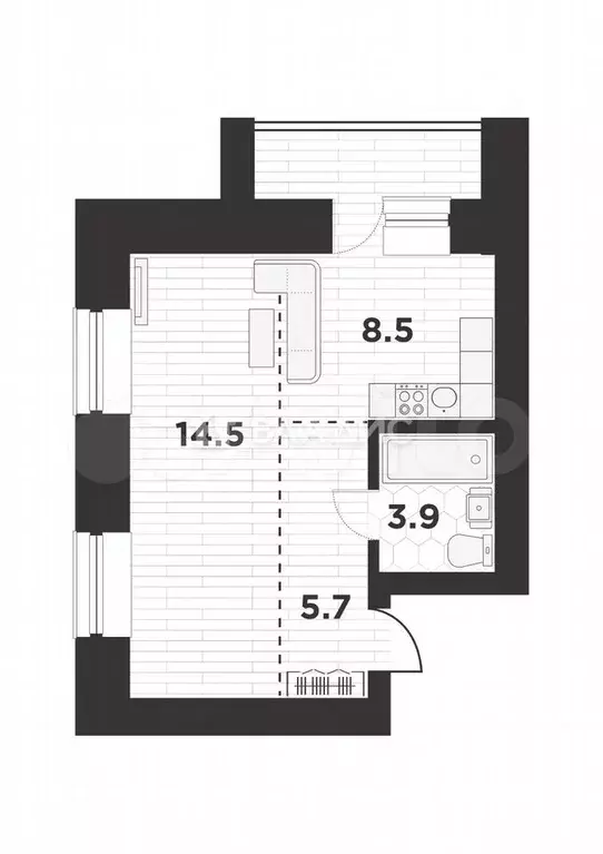 1-к. квартира, 36,8 м, 7/9 эт. - Фото 0