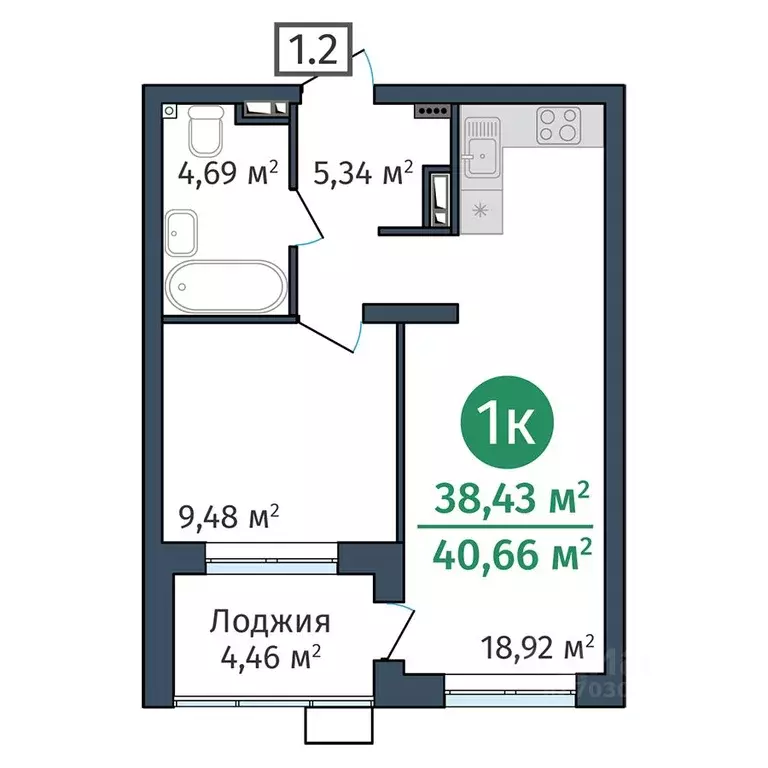 1-к кв. Тюменская область, Тюмень ул. Краснооктябрьская, 12 (38.43 м) - Фото 0