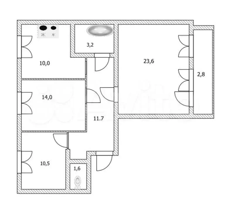 3-к. квартира, 74,6 м, 1/9 эт. - Фото 0