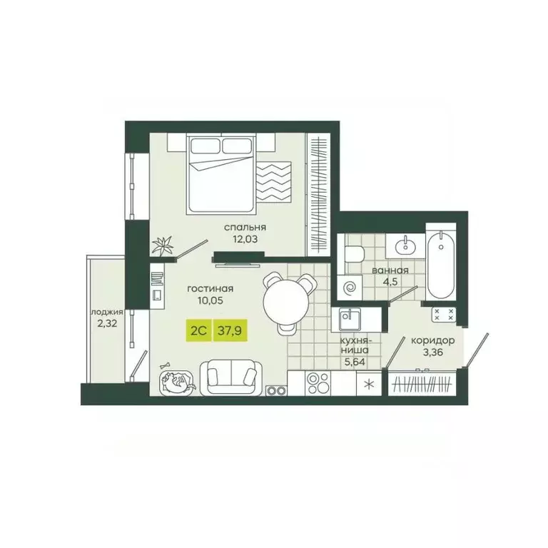 2-к кв. Новосибирская область, Новосибирск Гринвилл жилой комплекс ... - Фото 1