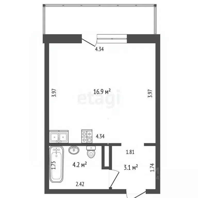 Студия Челябинская область, Челябинск ул. Чайковского, 185 (16.2 м) - Фото 2