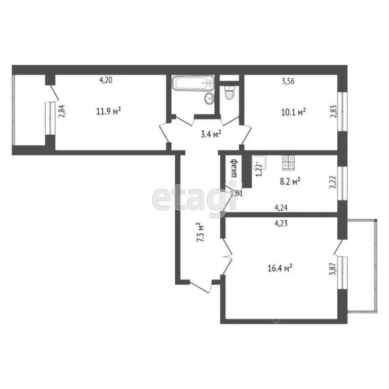 3-к кв. Калужская область, Калуга городской округ, д. Мстихино ул. ... - Фото 2