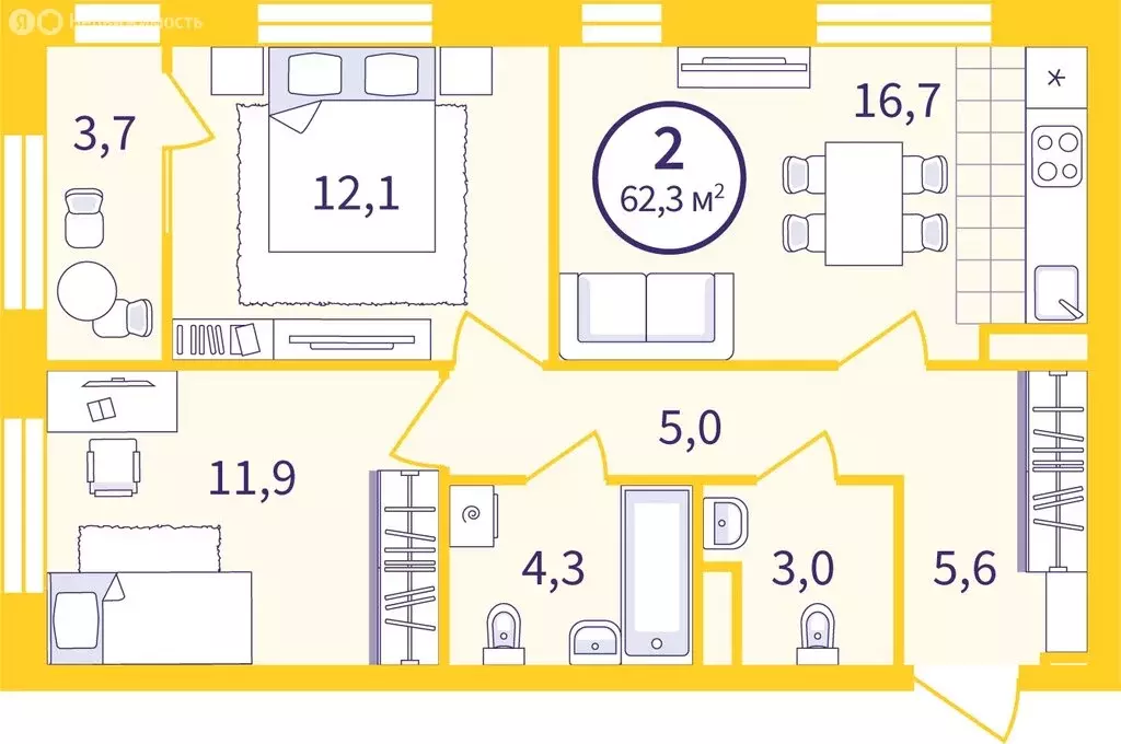 2-комнатная квартира: Екатеринбург, улица Пехотинцев, 1В/2 (60.42 м) - Фото 1