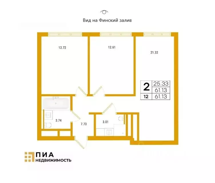 2-к кв. Санкт-Петербург просп. Крузенштерна, 13 (61.13 м) - Фото 2